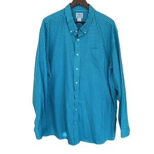 L.L. Bean Teal Gingham Long Sleeve Button Down Shirt - XXL Tall